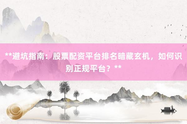 **避坑指南：股票配资平台排名暗藏玄机，如何识别正规平台？**