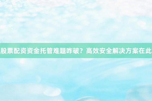 股票配资资金托管难题咋破？高效安全解决方案在此