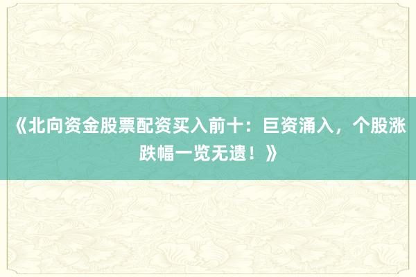 《北向资金股票配资买入前十：巨资涌入，个股涨跌幅一览无遗！》