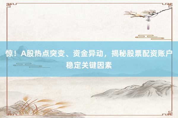 惊！A股热点突变、资金异动，揭秘股票配资账户稳定关键因素