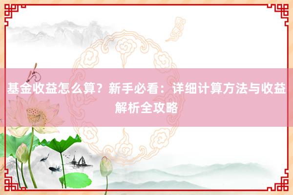 基金收益怎么算？新手必看：详细计算方法与收益解析全攻略